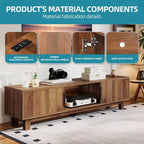 Meuble TV cannelé pour téléviseurs jusqu'à 65 pouces, meuble de divertissement avec prises de courant et rangement, console TV en bois pour salon, noyer
