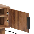 Meuble TV cannelé pour téléviseurs jusqu'à 65 pouces, meuble de divertissement avec prises de courant et rangement, console TV en bois pour salon, noyer