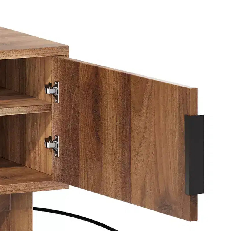 Meuble TV cannelé pour téléviseurs jusqu'à 65 pouces, meuble de divertissement avec prises de courant et rangement, console TV en bois pour salon, noyer