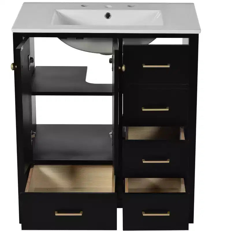Meuble sous-vasque de salle de bain de 76 cm avec lavabo, Meuble de rangement de salle de bain avec tiroirs, Meuble sous-vasque simple avec portes à fermeture douce