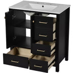 Meuble sous-vasque de salle de bain de 76 cm avec lavabo, Meuble de rangement de salle de bain avec tiroirs, Meuble sous-vasque simple avec portes à fermeture douce