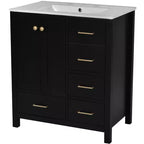 Meuble sous-vasque de salle de bain de 76 cm avec lavabo, Meuble de rangement de salle de bain avec tiroirs, Meuble sous-vasque simple avec portes à fermeture douce
