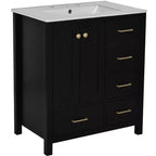 Meuble sous-vasque de salle de bain de 76 cm avec lavabo, Meuble de rangement de salle de bain avec tiroirs, Meuble sous-vasque simple avec portes à fermeture douce