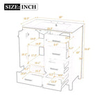 Meuble sous-vasque de salle de bain de 76 cm avec lavabo, Meuble de rangement de salle de bain avec tiroirs, Meuble sous-vasque simple avec portes à fermeture douce