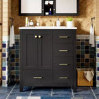 Meuble sous-vasque de salle de bain de 76 cm avec lavabo, Meuble de rangement de salle de bain avec tiroirs, Meuble sous-vasque simple avec portes à fermeture douce