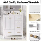 Meuble sous-vasque de salle de bain de 76 cm avec lavabo, Meuble de rangement de salle de bain avec tiroirs, Meuble sous-vasque simple avec portes à fermeture douce