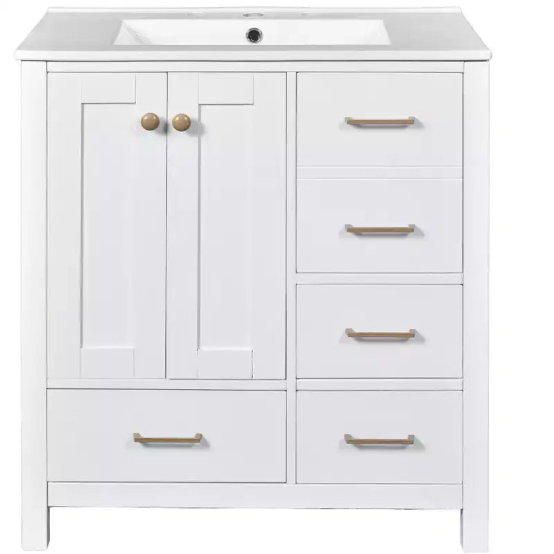 Meuble sous-vasque de salle de bain de 76 cm avec lavabo, Meuble de rangement de salle de bain avec tiroirs, Meuble sous-vasque simple avec portes à fermeture douce