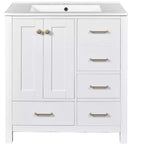 Meuble sous-vasque de salle de bain de 76 cm avec lavabo, Meuble de rangement de salle de bain avec tiroirs, Meuble sous-vasque simple avec portes à fermeture douce