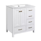 Meuble sous-vasque de salle de bain de 76 cm avec lavabo, Meuble de rangement de salle de bain avec tiroirs, Meuble sous-vasque simple avec portes à fermeture douce