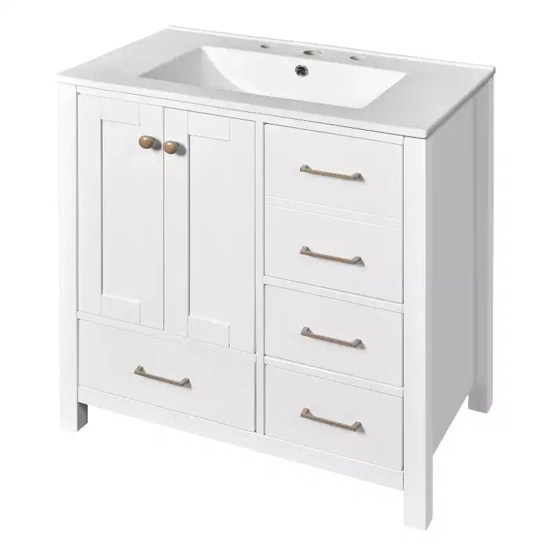 Meuble sous-vasque de salle de bain de 76 cm avec lavabo, Meuble de rangement de salle de bain avec tiroirs, Meuble sous-vasque simple avec portes à fermeture douce