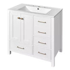 Meuble sous-vasque de salle de bain de 76 cm avec lavabo, Meuble de rangement de salle de bain avec tiroirs, Meuble sous-vasque simple avec portes à fermeture douce
