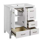 Meuble sous-vasque de salle de bain de 76 cm avec lavabo, Meuble de rangement de salle de bain avec tiroirs, Meuble sous-vasque simple avec portes à fermeture douce