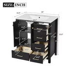 Meuble sous-vasque de salle de bain de 76 cm avec lavabo, Meuble de rangement de salle de bain avec tiroirs, Meuble sous-vasque simple avec portes à fermeture douce