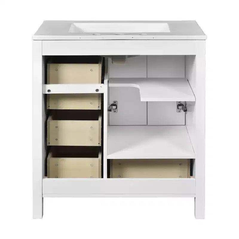 Meuble sous-vasque de salle de bain de 76 cm avec lavabo, Meuble de rangement de salle de bain avec tiroirs, Meuble sous-vasque simple avec portes à fermeture douce