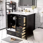 Meuble sous-vasque de salle de bain de 76 cm avec lavabo, Meuble de rangement de salle de bain avec tiroirs, Meuble sous-vasque simple avec portes à fermeture douce