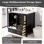 Meuble sous-vasque de salle de bain de 76 cm avec lavabo, Meuble de rangement de salle de bain avec tiroirs, Meuble sous-vasque simple avec portes à fermeture douce