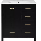 Meuble sous-vasque de salle de bain de 76 cm avec lavabo, Meuble de rangement de salle de bain avec tiroirs, Meuble sous-vasque simple avec portes à fermeture douce