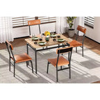 Ensemble de salle à manger 5 pièces, ensemble de table de cuisine en bois avec 4 chaises rembourrées en PU, ensemble de dînette avec cadre en métal industriel