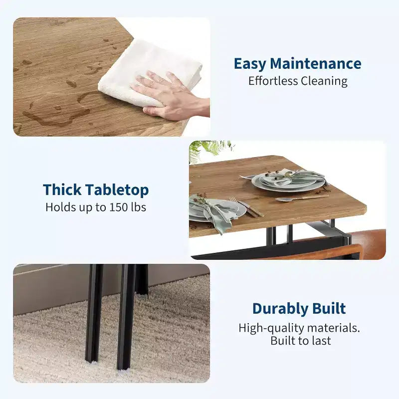 Ensemble de salle à manger 5 pièces, ensemble de table de cuisine en bois avec 4 chaises rembourrées en PU, ensemble de dînette avec cadre en métal industriel