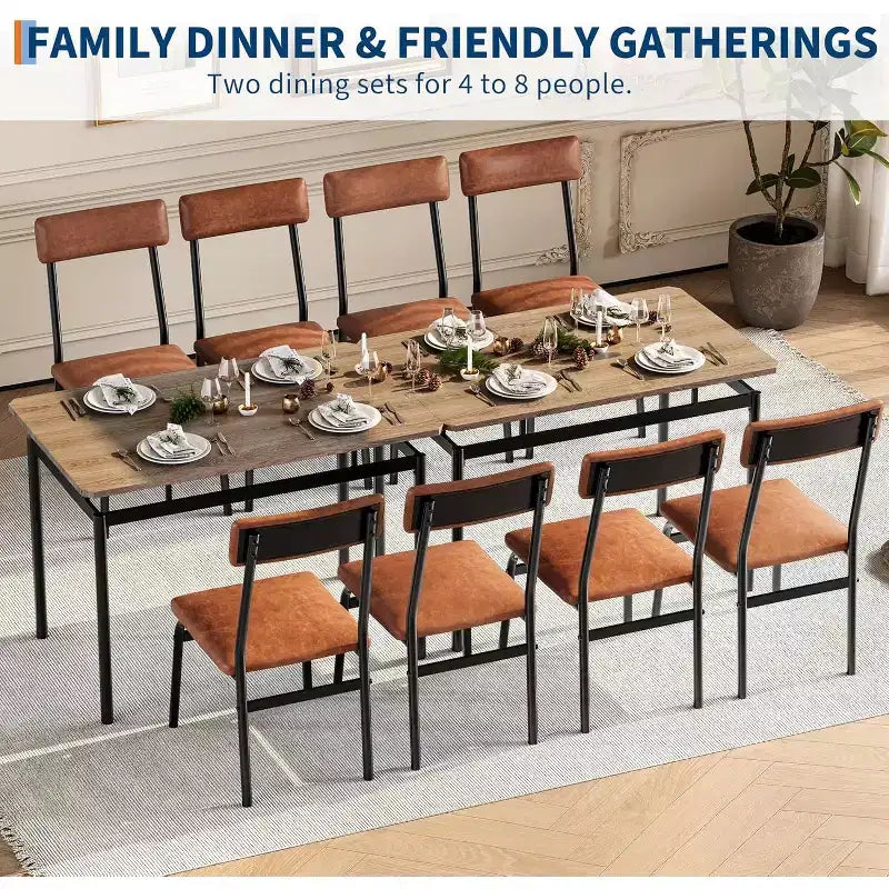 Ensemble de salle à manger 5 pièces, ensemble de table de cuisine en bois avec 4 chaises rembourrées en PU, ensemble de dînette avec cadre en métal industriel