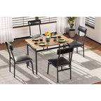 Ensemble de salle à manger 5 pièces, ensemble de table de cuisine en bois avec 4 chaises rembourrées en PU, ensemble de dînette avec cadre en métal industriel