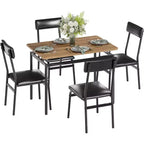 Ensemble de salle à manger 5 pièces, ensemble de table de cuisine en bois avec 4 chaises rembourrées en PU, ensemble de dînette avec cadre en métal industriel