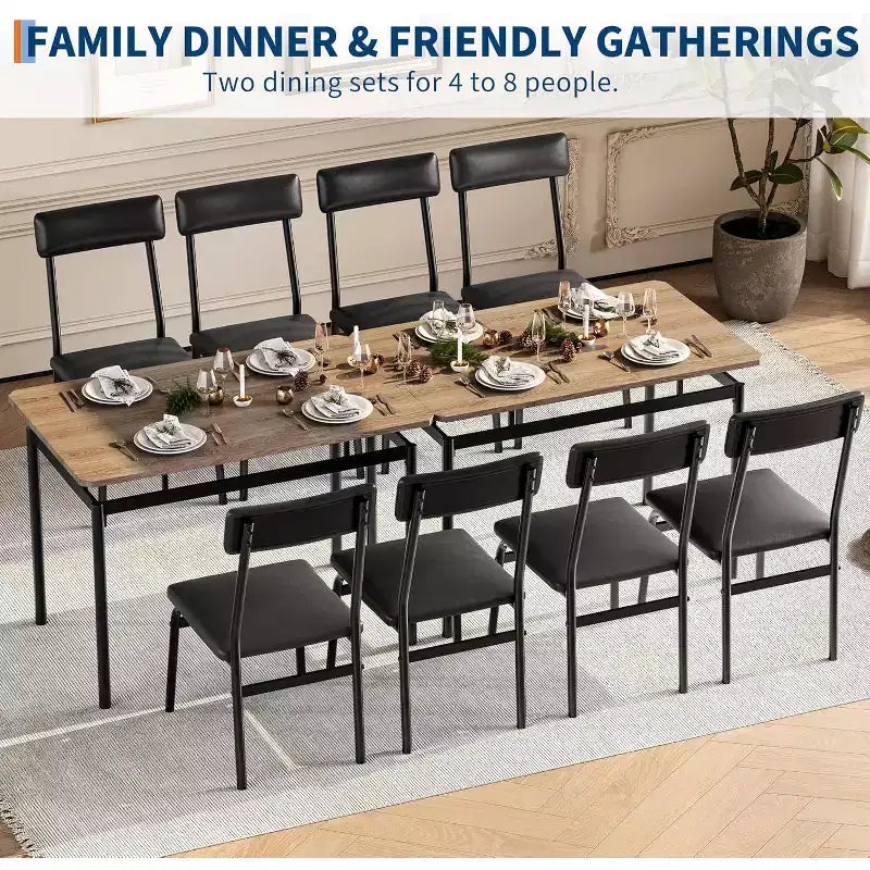 Ensemble de salle à manger 5 pièces, ensemble de table de cuisine en bois avec 4 chaises rembourrées en PU, ensemble de dînette avec cadre en métal industriel