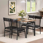 5 Piece Dining Table Set, Wooden Kitchen Table Set with 4 PU Upholstered Chair, Industrial Metal Frame Dinette Set