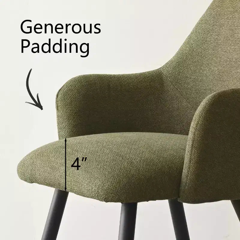 Lot de 2 chaises de salle à manger rembourrées avec accoudoirs, chaises d'appoint modernes avec pieds en métal, assise rembourrée confortable pour salle à manger, cuisine - Panipeachy