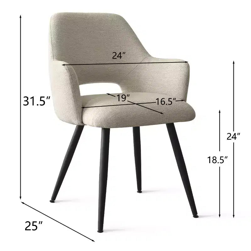 Lot de 2 chaises de salle à manger rembourrées avec accoudoirs, chaises d'appoint modernes avec pieds en métal, assise rembourrée confortable pour salle à manger, cuisine - Panipeachy