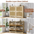 Meuble à chaussures Garvee en rotin avec 4 tiroirs basculants, meuble de rangement de chaussures dissimulé, grand meuble à chaussures autoportant en bois respirant