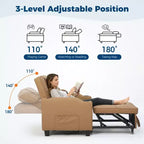 Canapé-lit convertible USB-Massage 3-en-1, inclinable de 110 à 180°, porte-gobelets, poches latérales, 172 kg, 4 positions – Idéal pour chambre d’étudiant et invités