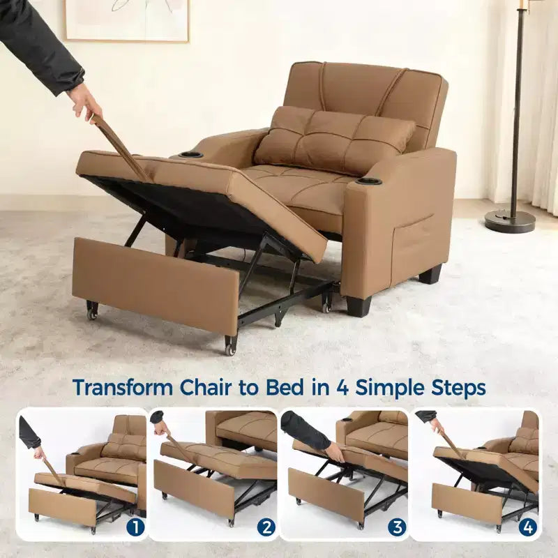 Canapé-lit convertible USB-Massage 3-en-1, inclinable de 110 à 180°, porte-gobelets, poches latérales, 172 kg, 4 positions – Idéal pour chambre d’étudiant et invités