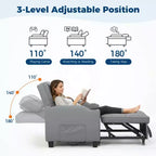Canapé-lit convertible USB-Massage 3-en-1, inclinable de 110 à 180°, porte-gobelets, poches latérales, 172 kg, 4 positions – Idéal pour chambre d’étudiant et invités