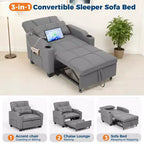 Canapé-lit convertible USB-Massage 3-en-1, inclinable de 110 à 180°, porte-gobelets, poches latérales, 172 kg, 4 positions – Idéal pour chambre d’étudiant et invités