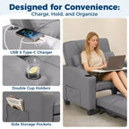 Canapé-lit convertible USB-Massage 3-en-1, inclinable de 110 à 180°, porte-gobelets, poches latérales, 172 kg, 4 positions – Idéal pour chambre d’étudiant et invités