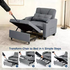 Canapé-lit convertible USB-Massage 3-en-1, inclinable de 110 à 180°, porte-gobelets, poches latérales, 172 kg, 4 positions – Idéal pour chambre d’étudiant et invités