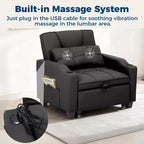 Canapé-lit convertible USB-Massage 3-en-1, inclinable de 110 à 180°, porte-gobelets, poches latérales, 172 kg, 4 positions – Idéal pour chambre d’étudiant et invités