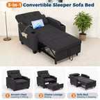 Canapé-lit convertible USB-Massage 3-en-1, inclinable de 110 à 180°, porte-gobelets, poches latérales, 172 kg, 4 positions – Idéal pour chambre d’étudiant et invités