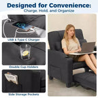 Canapé-lit convertible USB-Massage 3-en-1, inclinable de 110 à 180°, porte-gobelets, poches latérales, 172 kg, 4 positions – Idéal pour chambre d’étudiant et invités