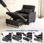 Canapé-lit convertible USB-Massage 3-en-1, inclinable de 110 à 180°, porte-gobelets, poches latérales, 172 kg, 4 positions – Idéal pour chambre d’étudiant et invités