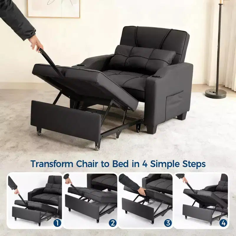 Canapé-lit convertible USB-Massage 3-en-1, inclinable de 110 à 180°, porte-gobelets, poches latérales, 172 kg, 4 positions – Idéal pour chambre d’étudiant et invités