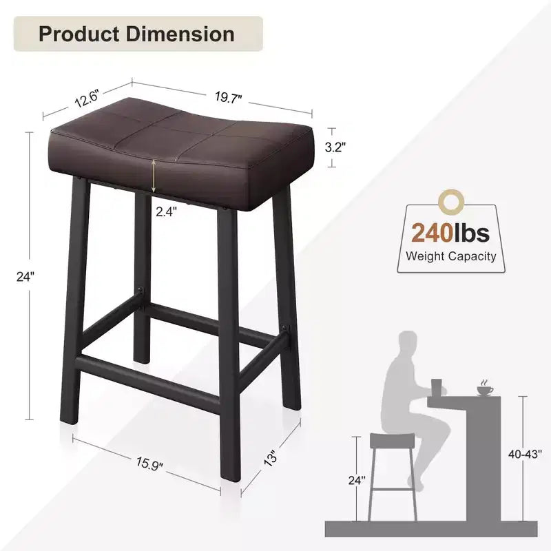 Lot de 2 tabourets de bar à hauteur de comptoir, en cuir PU avec pieds en métal robuste, sièges épais en forme de selle, tabourets de petit-déjeuner