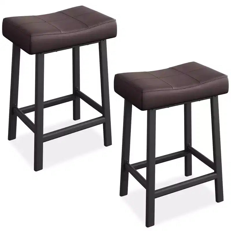 Lot de 2 tabourets de bar à hauteur de comptoir, en cuir PU avec pieds en métal robuste, sièges épais en forme de selle, tabourets de petit-déjeuner