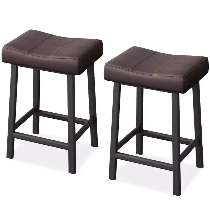 Lot de 2 tabourets de bar à hauteur de comptoir, en cuir PU avec pieds en métal robuste, sièges épais en forme de selle, tabourets de petit-déjeuner