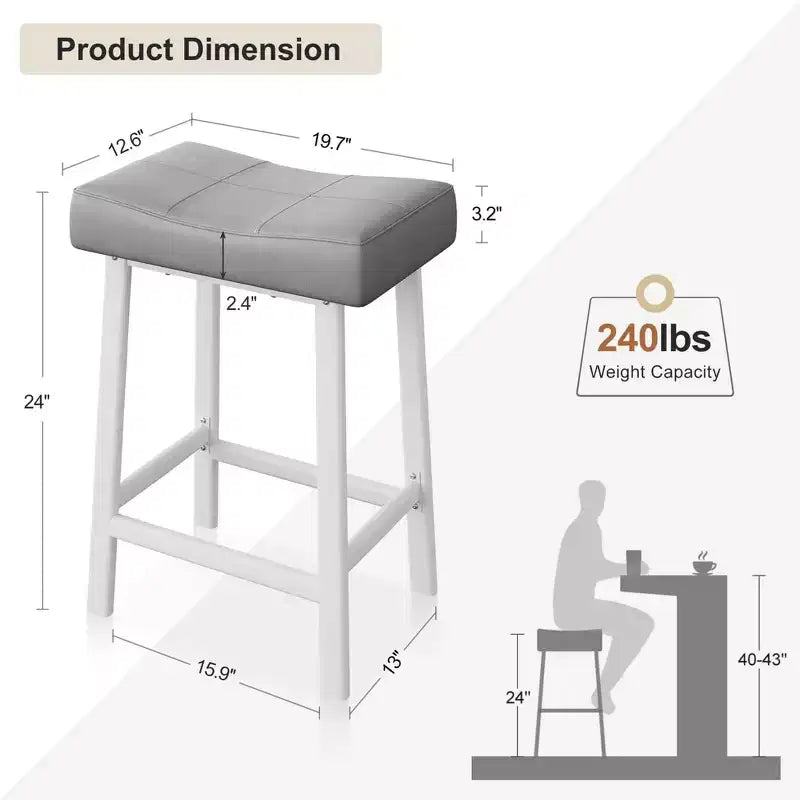 Lot de 2 tabourets de bar à hauteur de comptoir, en cuir PU avec pieds en métal robuste, sièges épais en forme de selle, tabourets de petit-déjeuner