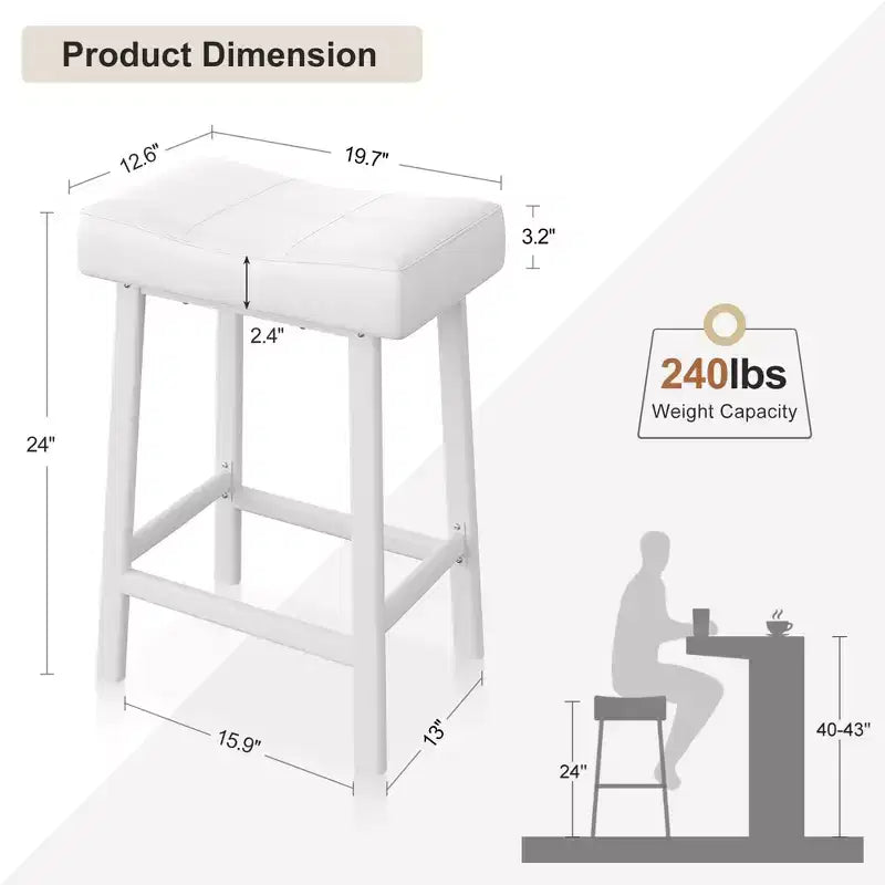 Lot de 2 tabourets de bar à hauteur de comptoir, en cuir PU avec pieds en métal robuste, sièges épais en forme de selle, tabourets de petit-déjeuner