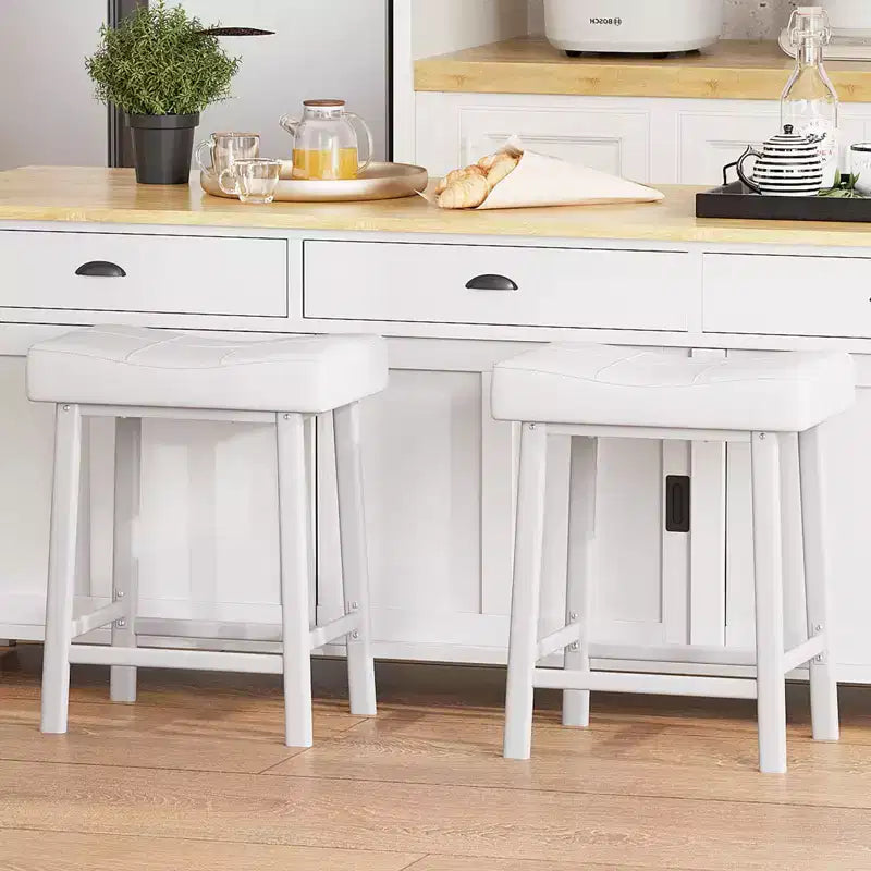 Lot de 2 tabourets de bar à hauteur de comptoir, en cuir PU avec pieds en métal robuste, sièges épais en forme de selle, tabourets de petit-déjeuner