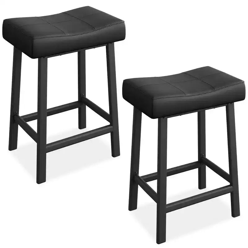 Lot de 2 tabourets de bar à hauteur de comptoir, en cuir PU avec pieds en métal robuste, sièges épais en forme de selle, tabourets de petit-déjeuner