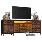 COZONY 70 Commode Noire avec 13 Tiroirs en Tissu et Lumières LED, Meuble TV Large avec Cadre Métallique pour Chambre et Salon